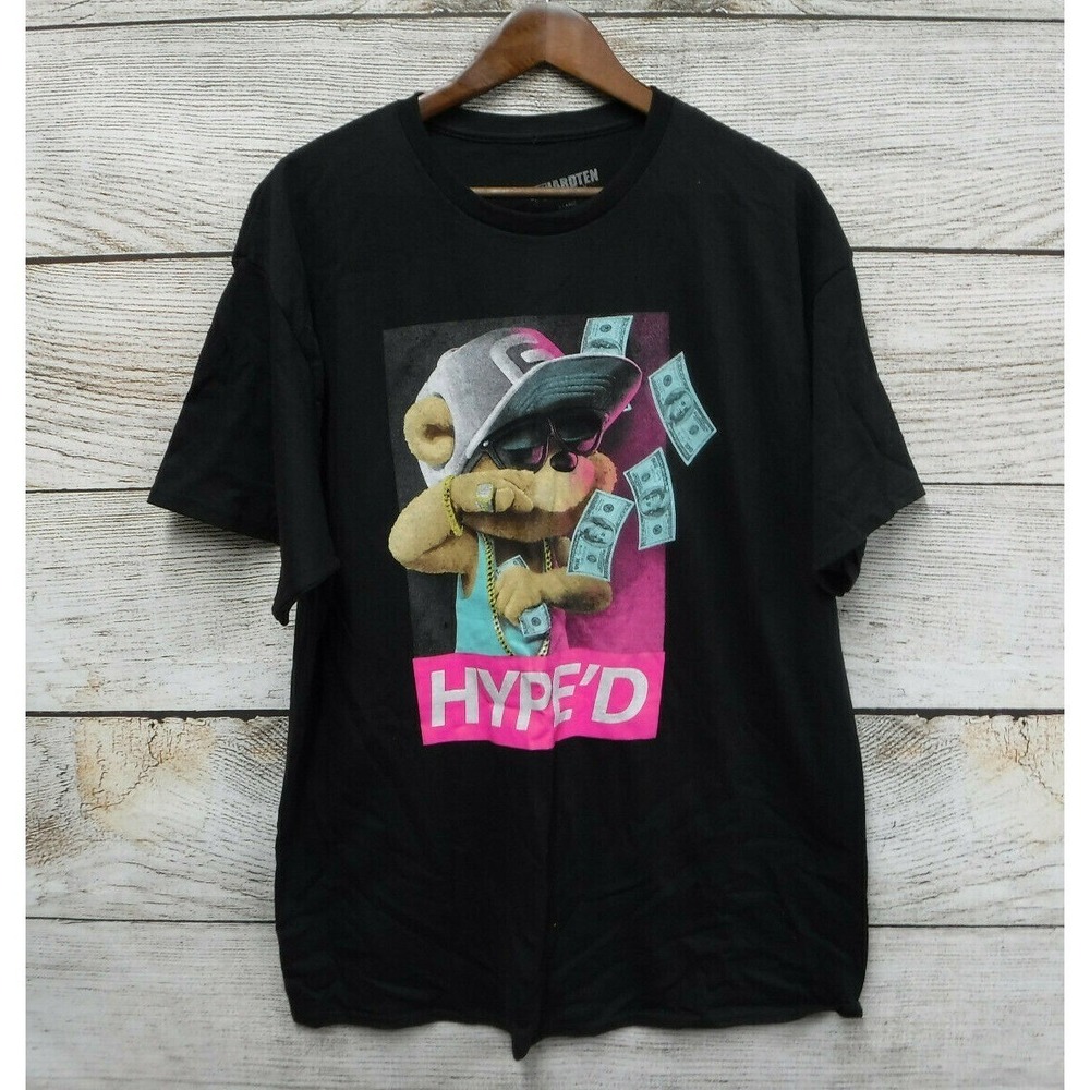 Hard Ten Shirt Mens Large Black Hyped Bear 100 Dollar Bills Slim Fit T-Shirt New